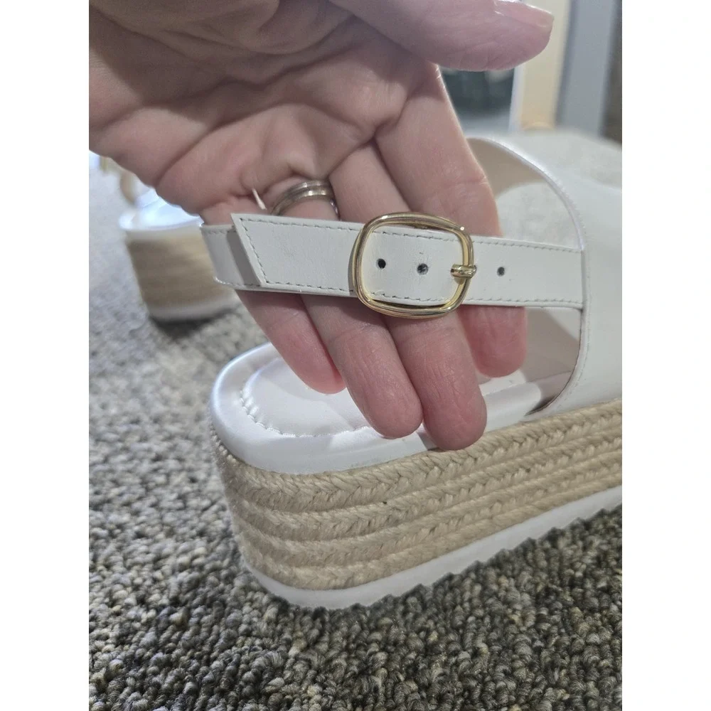 Stuart Weitzman size 7 Sandals White Leather Espadrille Platform (Retail $395)